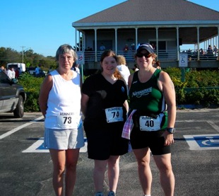 With the URI GSLIS 5K Team (from right to left, Me, Brandi Kenyon and Brandi’s Mom Shirley) at the Maury’s 5K
